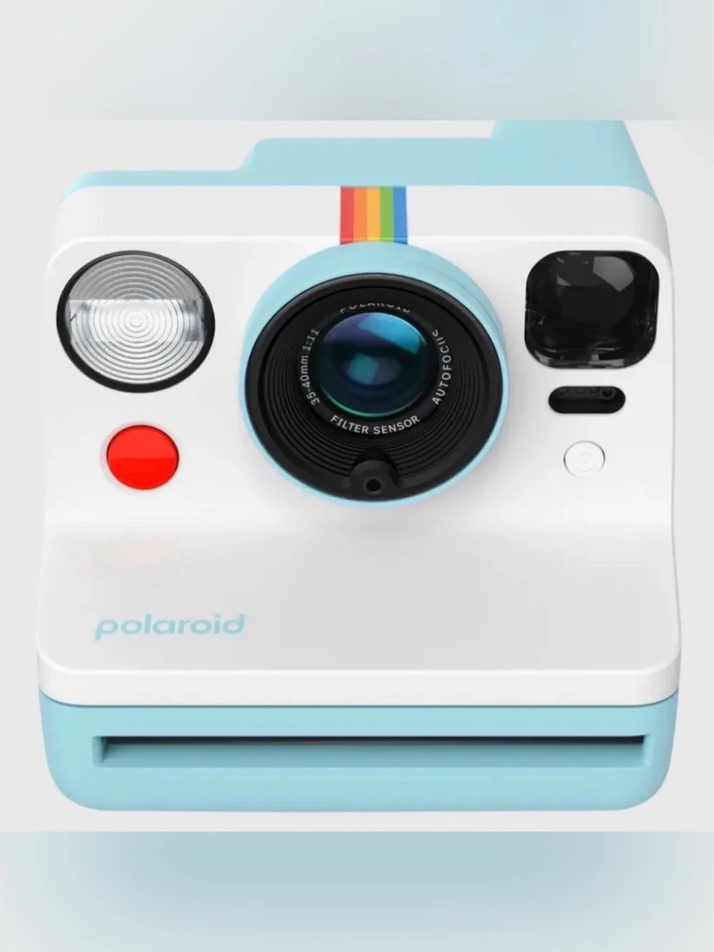 Polaroid Instant Camera in White & Light Blue with Rainbow Accent